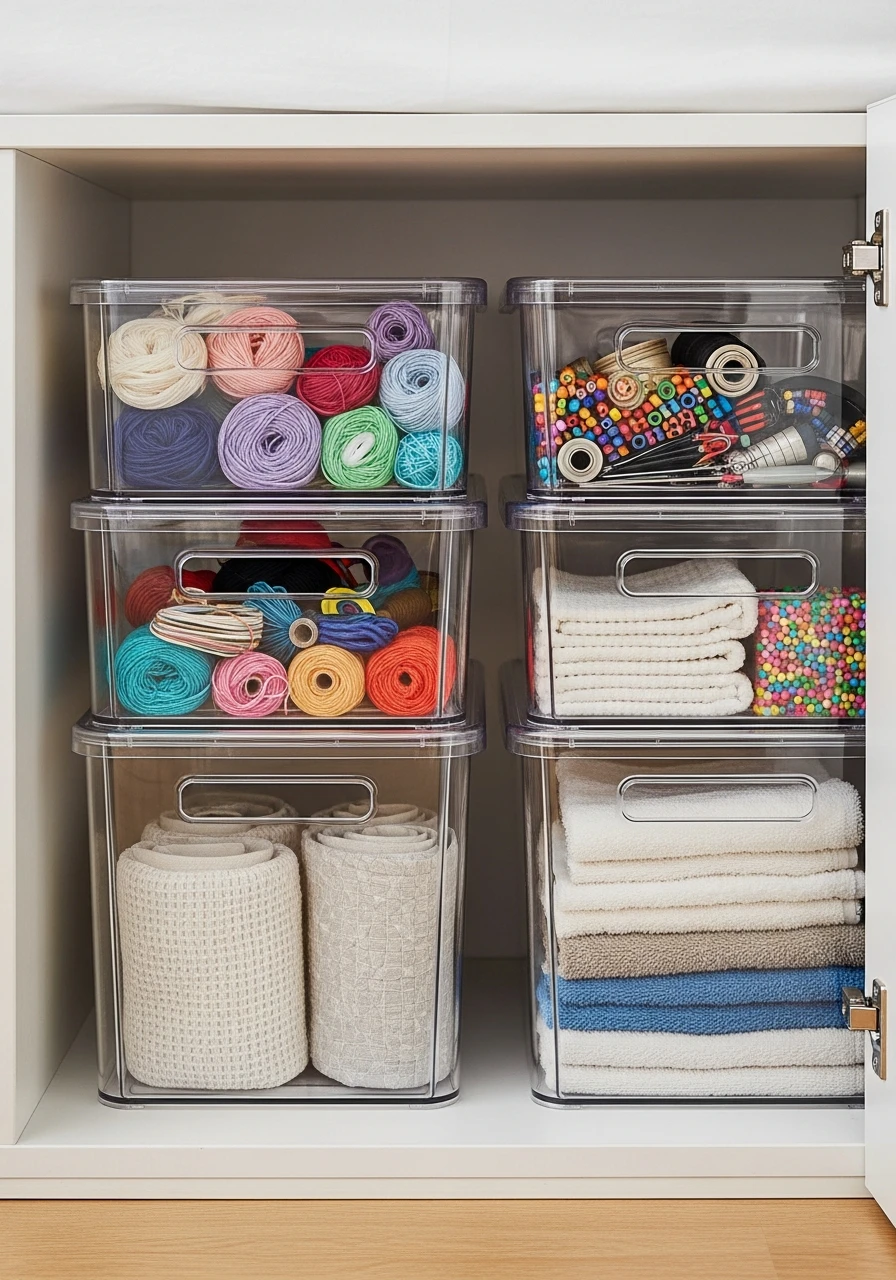 Clear Stackable Bins - 50 Smart Small Bedroom Storage Ideas for a Clutter-Free Space