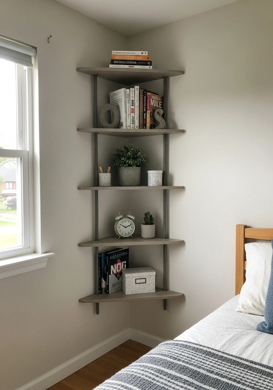 Corner Shelving Units - 50 Smart Small Bedroom Storage Ideas for a Clutter-Free Space