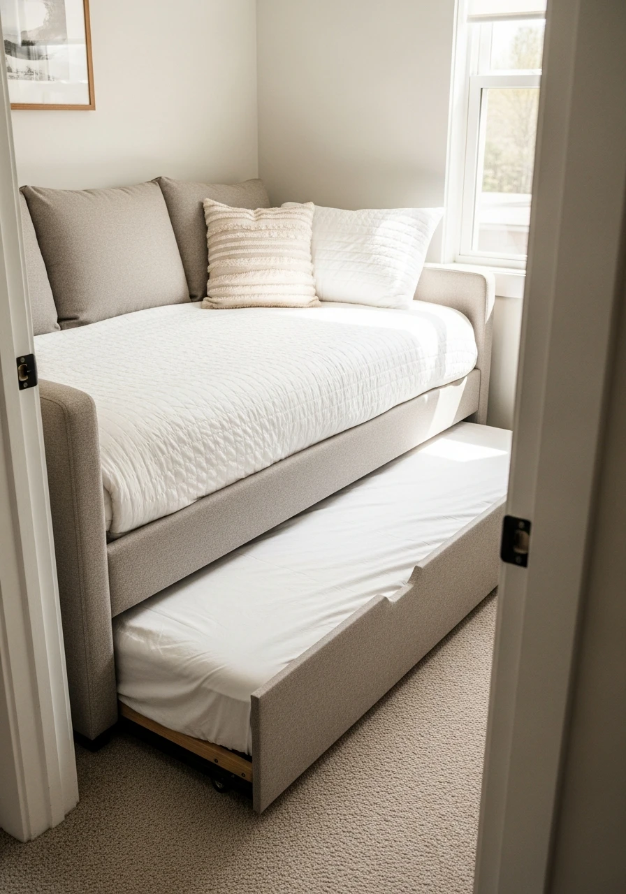 Daybed with Trundle - 50 Genius Small Guest Bedroom Ideas That Maximize Space