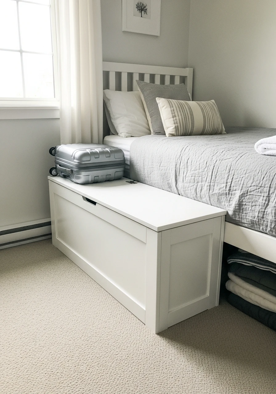 Bench with Hidden Storage - 50 Genius Small Guest Bedroom Ideas That Maximize Space