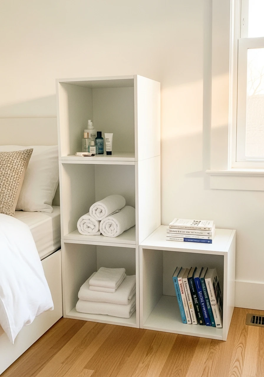 Flexible Storage Cubes - 50 Genius Small Guest Bedroom Ideas That Maximize Space