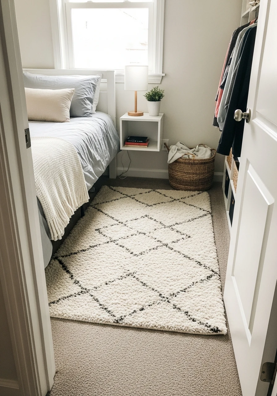 Define Space with Rug - 50 Genius Small Guest Bedroom Ideas That Maximize Space