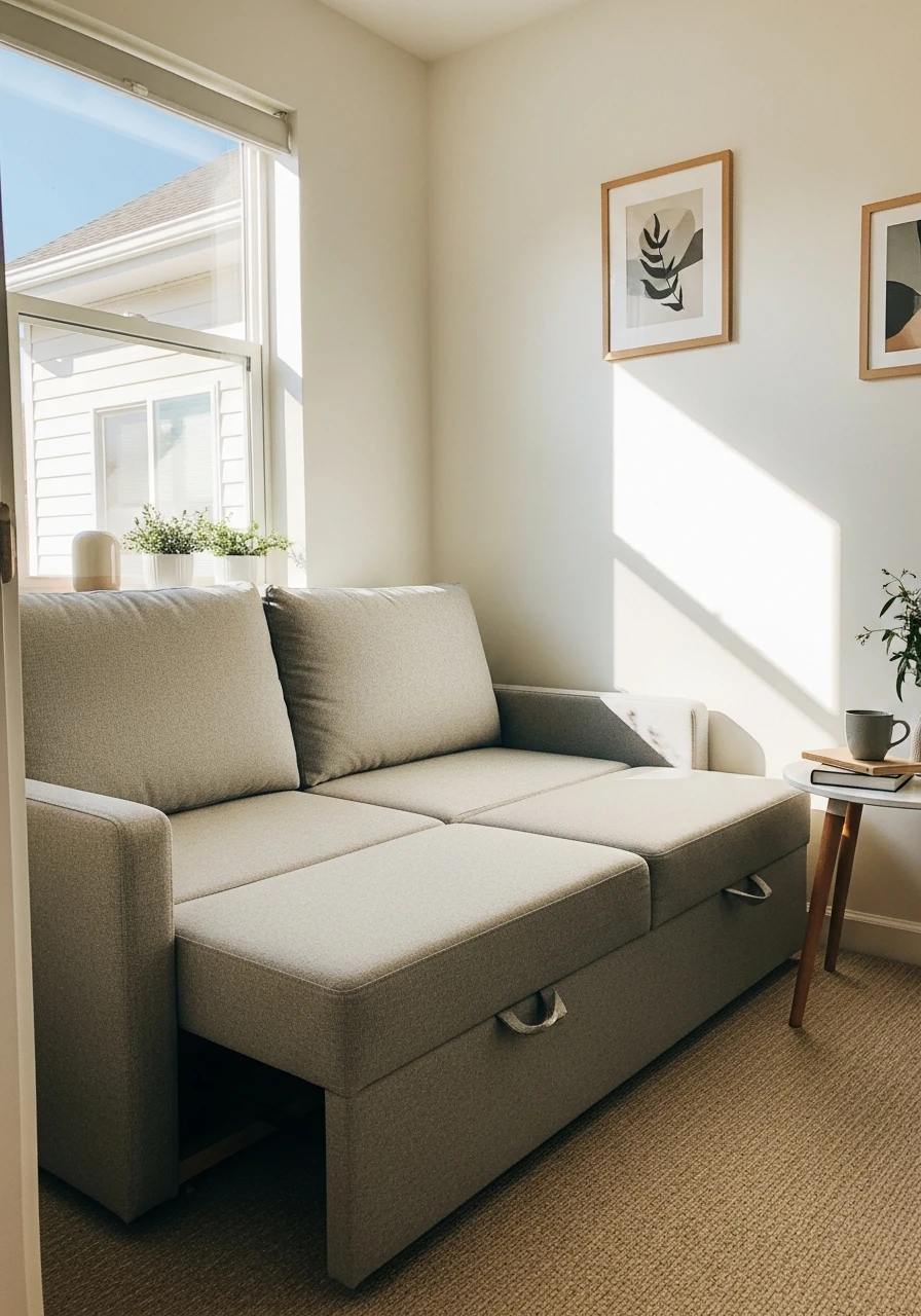 Cozy Compact Sofa Bed - 50 Genius Small Guest Bedroom Ideas That Maximize Space