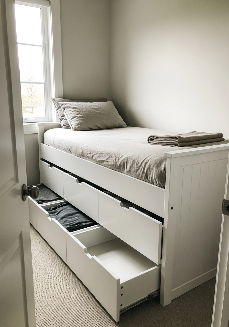 Twin Bed Storage Drawers - 50 Genius Small Guest Bedroom Ideas That Maximize Space