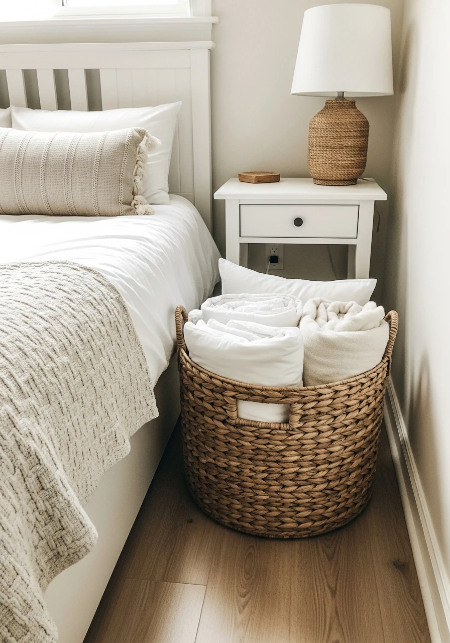 Easy Access Linen Storage - 50 Genius Small Guest Bedroom Ideas That Maximize Space