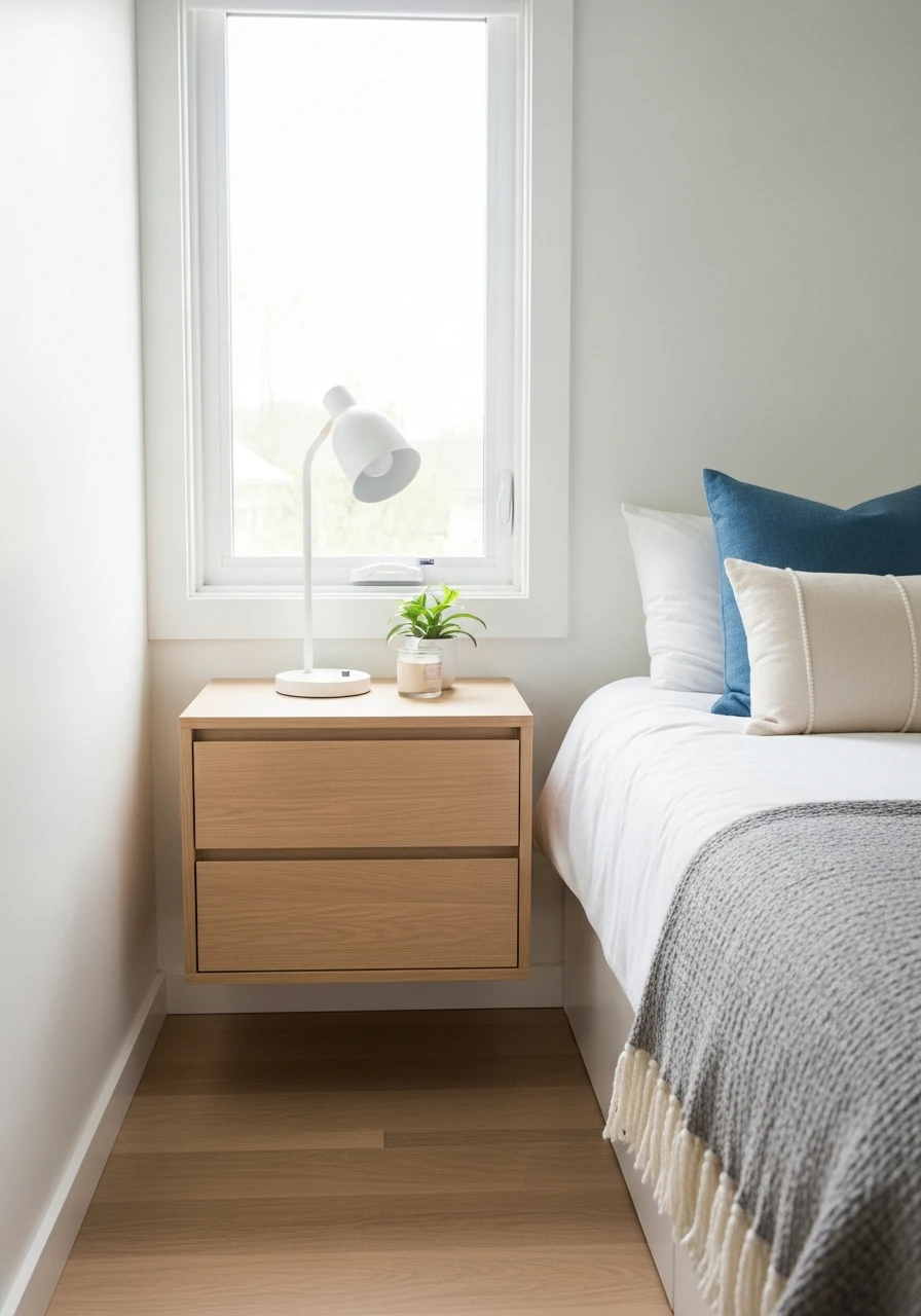Floating Nightstand Setup - 50 Genius Small Guest Bedroom Ideas That Maximize Space