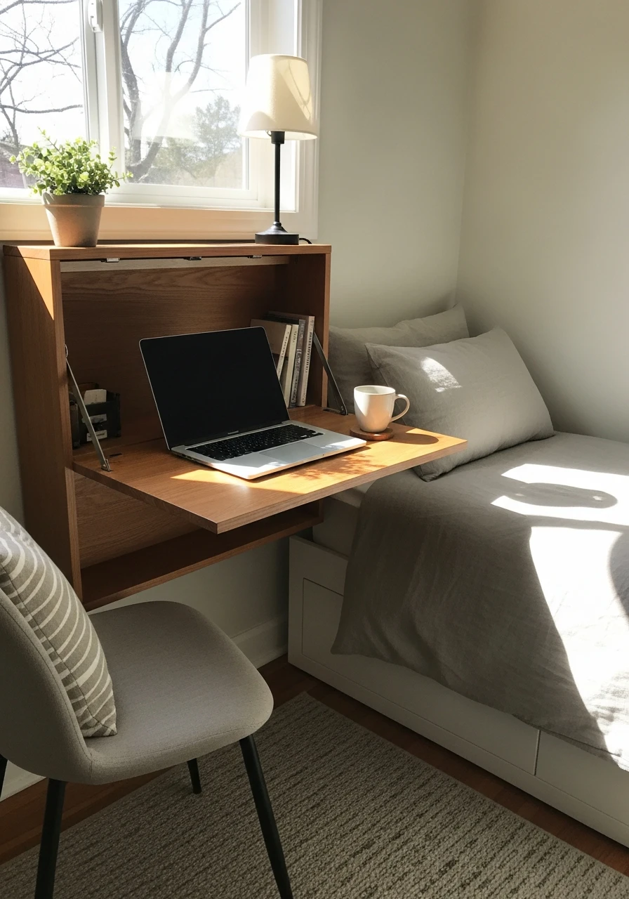 Fold Away Desk - 50 Genius Small Guest Bedroom Ideas That Maximize Space