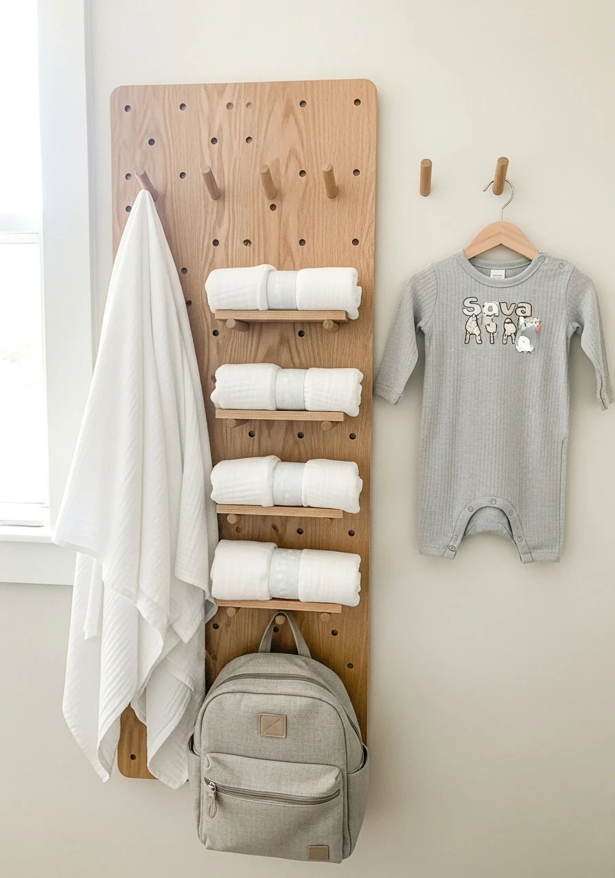 Hooks for Vertical Storage - 50 Genius Small Nursery Ideas That Maximize Space and Look Expensive