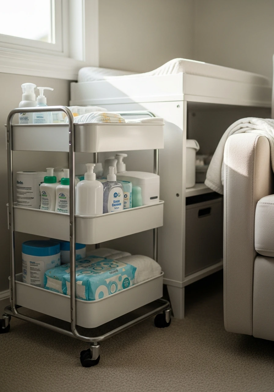 Mobile Supply Cart - 50 Genius Small Nursery Ideas That Maximize Space and Look Expensive