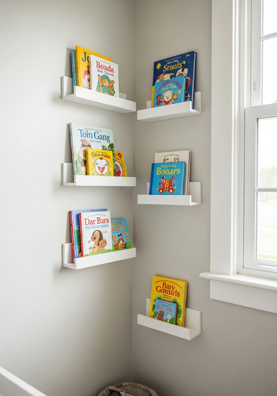 Forward-Facing Bookshelves - 50 Genius Small Nursery Ideas That Maximize Space and Look Expensive