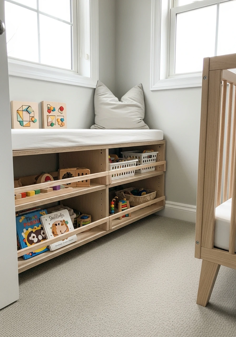 Low, Open Toy Storage - 50 Genius Small Nursery Ideas That Maximize Space and Look Expensive