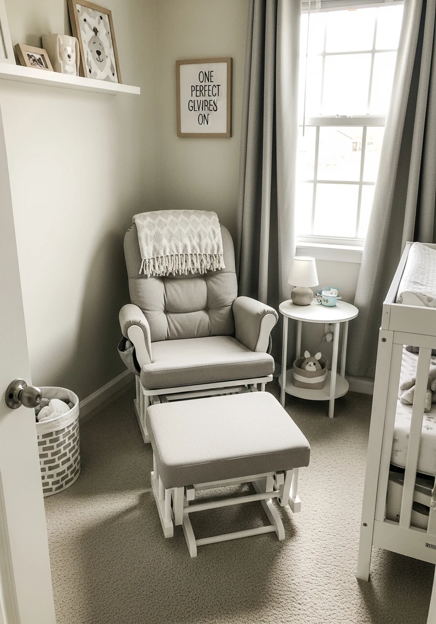 One Perfect Glider Chair - 50 Genius Small Nursery Ideas That Maximize Space and Look Expensive