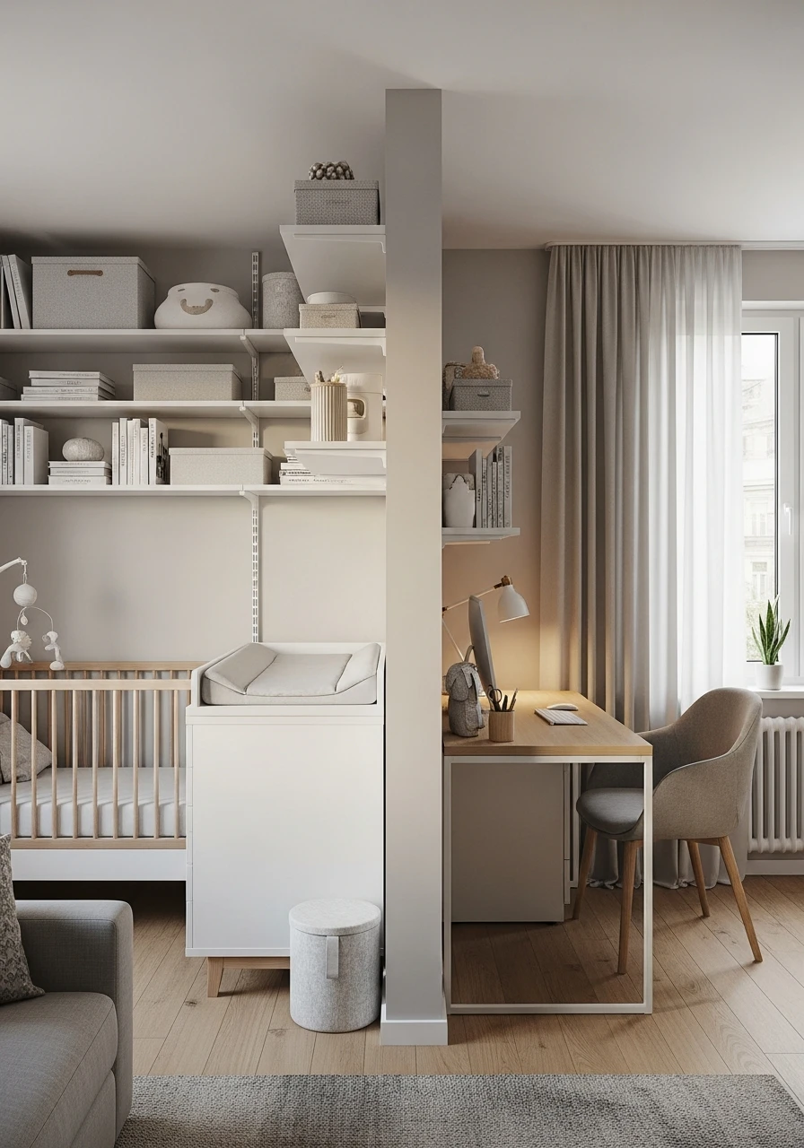 Shared Office and Nursery - 50 Genius Small Nursery Ideas That Maximize Space and Look Expensive