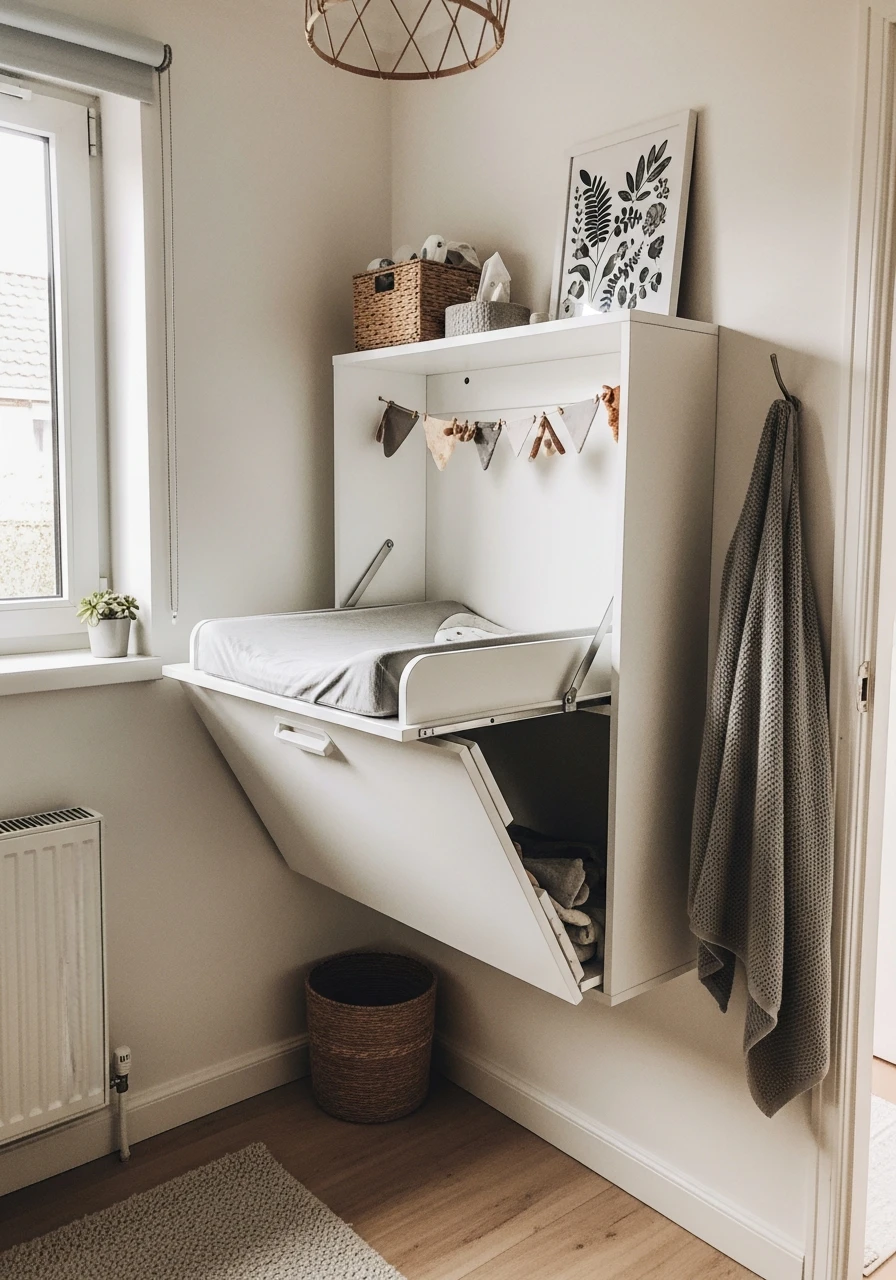 Wall-Mounted Changing Station - 50 Genius Small Nursery Ideas That Maximize Space and Look Expensive