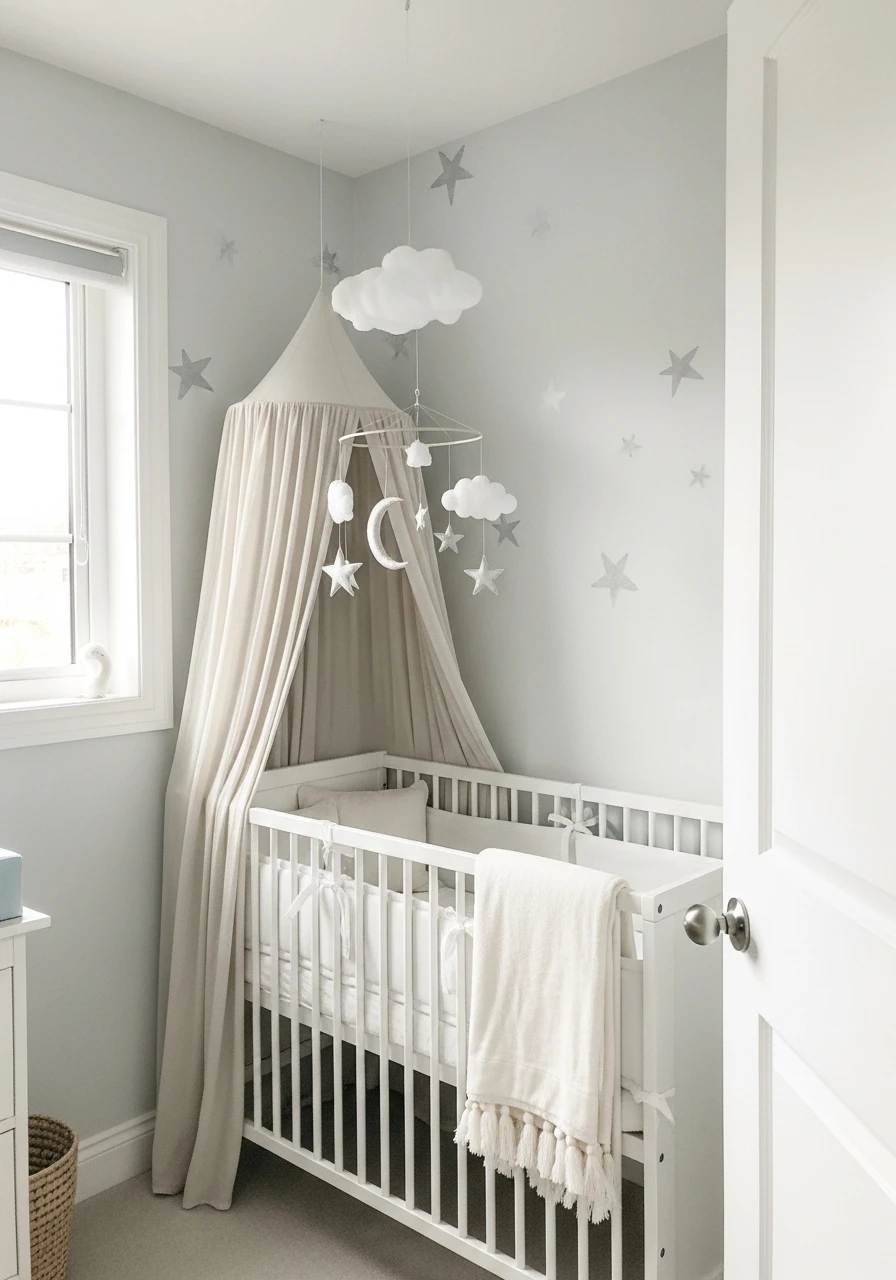 Dreamy Celestial Theme - 50 Genius Small Nursery Ideas That Maximize Space and Look Expensive