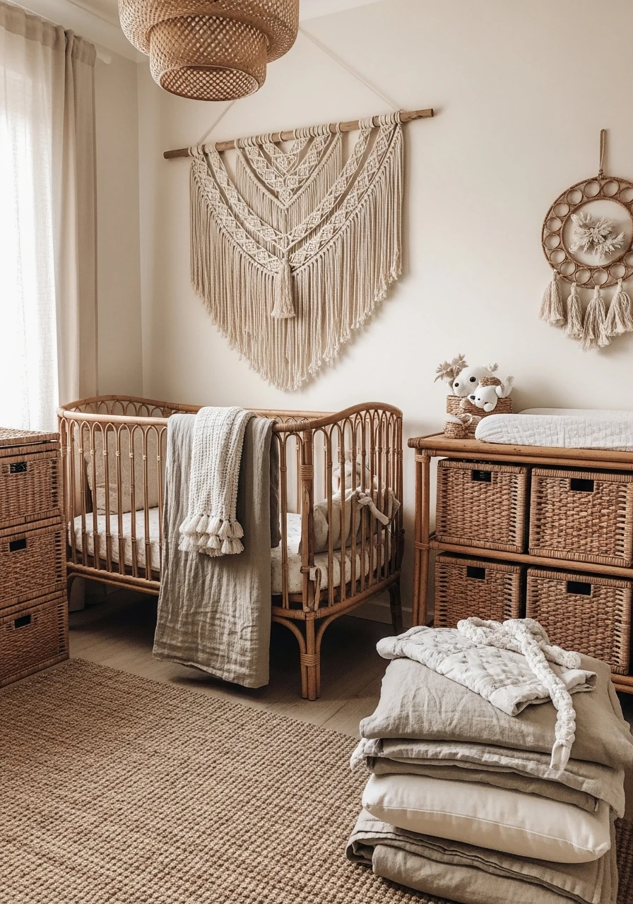 Cozy Boho Details - 50 Genius Small Nursery Ideas That Maximize Space and Look Expensive