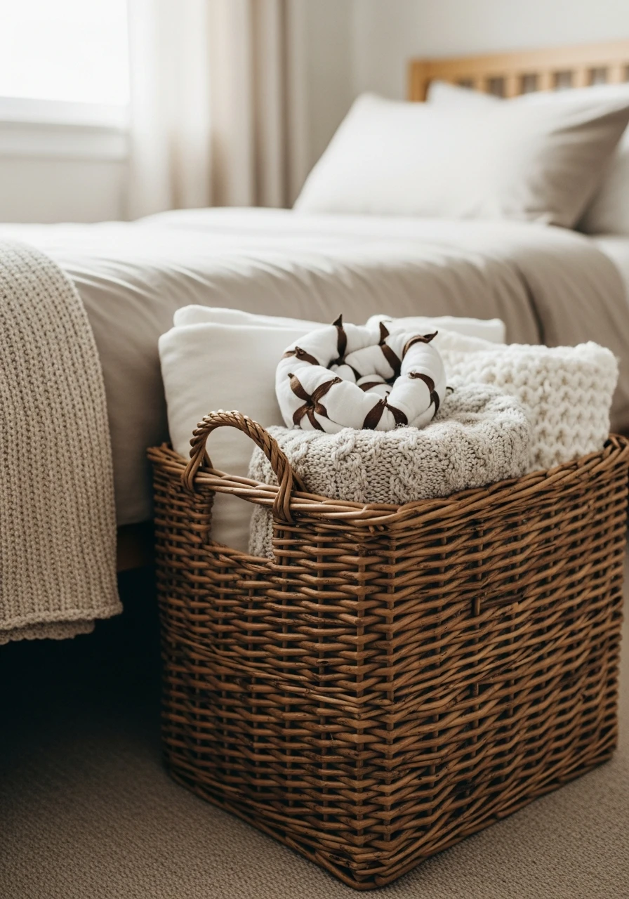 Visible Blanket Basket - 50 Simple Spare Bedroom Ideas That Look High-End on a Budget