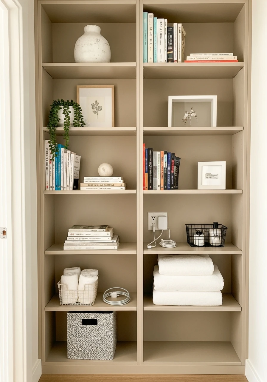 Built-In Storage Shelves - 50 Simple Spare Bedroom Ideas That Look High-End on a Budget
