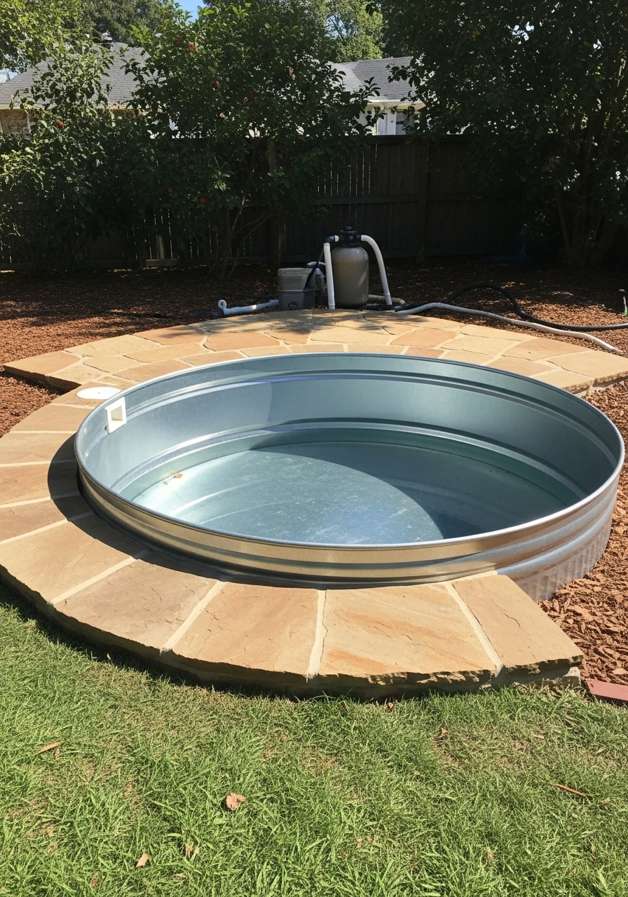 Semi-Inground Look - 50 Genius Stock Tank Pool Ideas for a High-End Look on a Budget