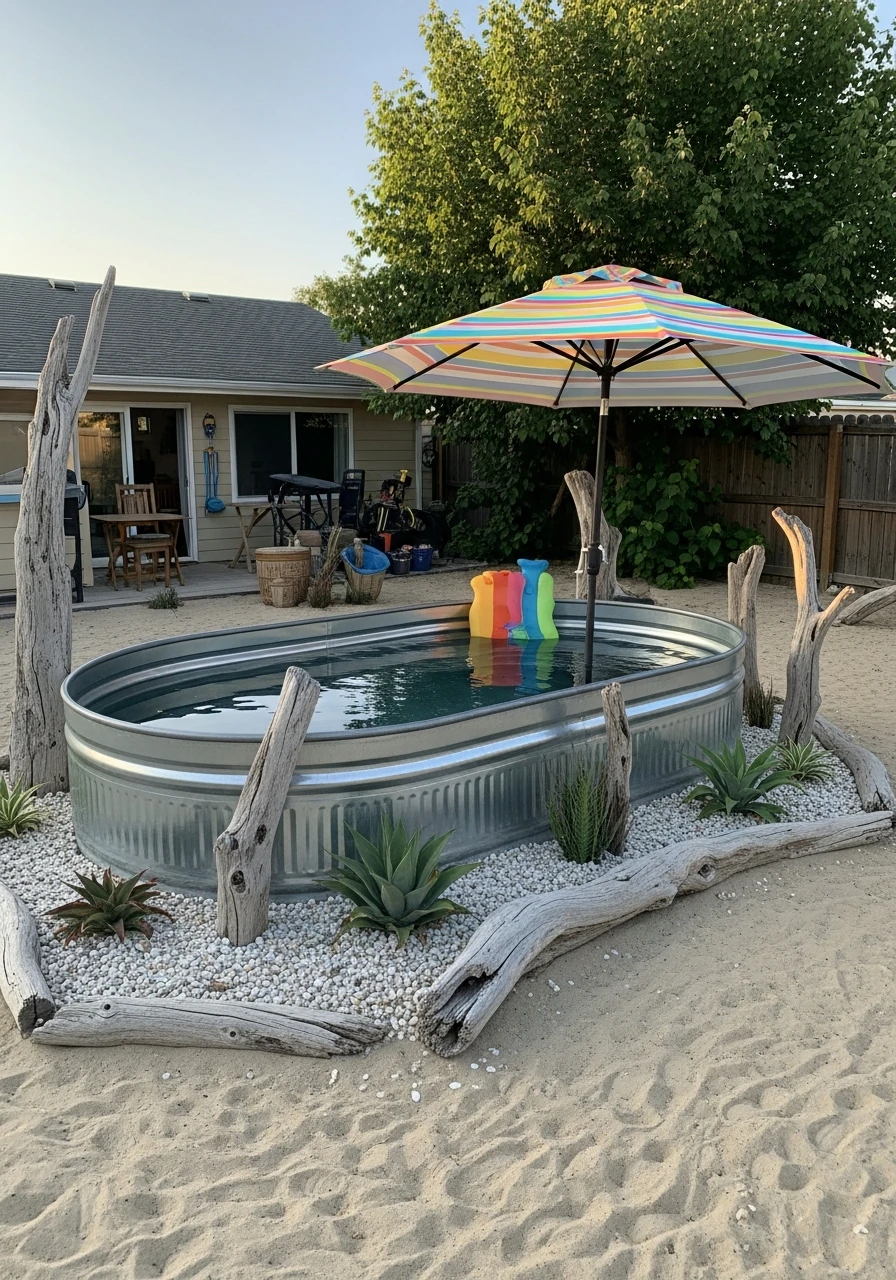 Backyard Beach Vibe - 50 Genius Stock Tank Pool Ideas for a High-End Look on a Budget