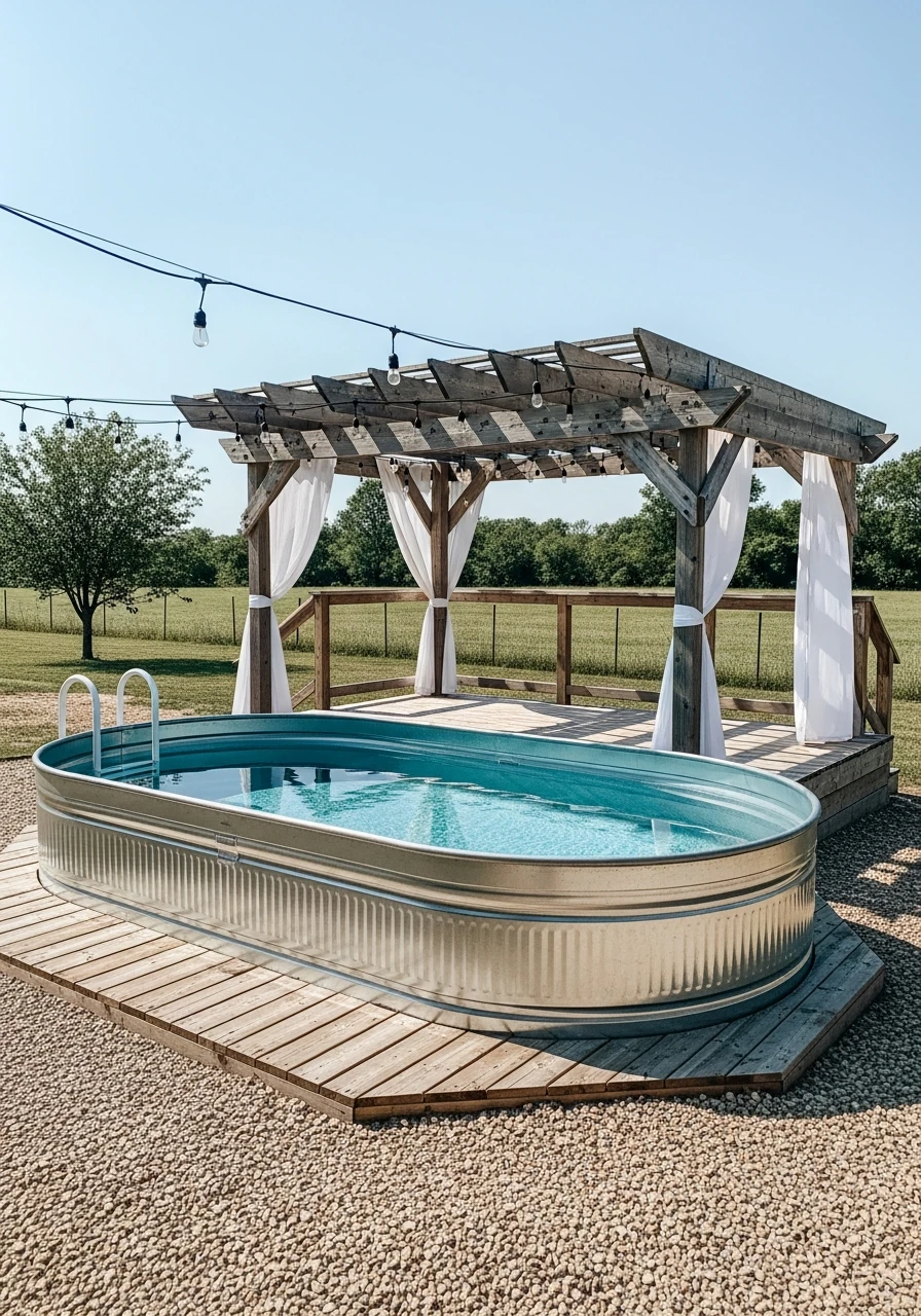 Pergola Pool Shade - 50 Genius Stock Tank Pool Ideas for a High-End Look on a Budget