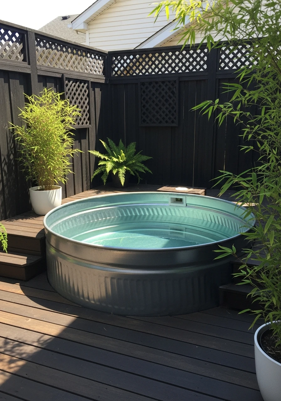 Privacy Fence Retreat - 50 Genius Stock Tank Pool Ideas for a High-End Look on a Budget