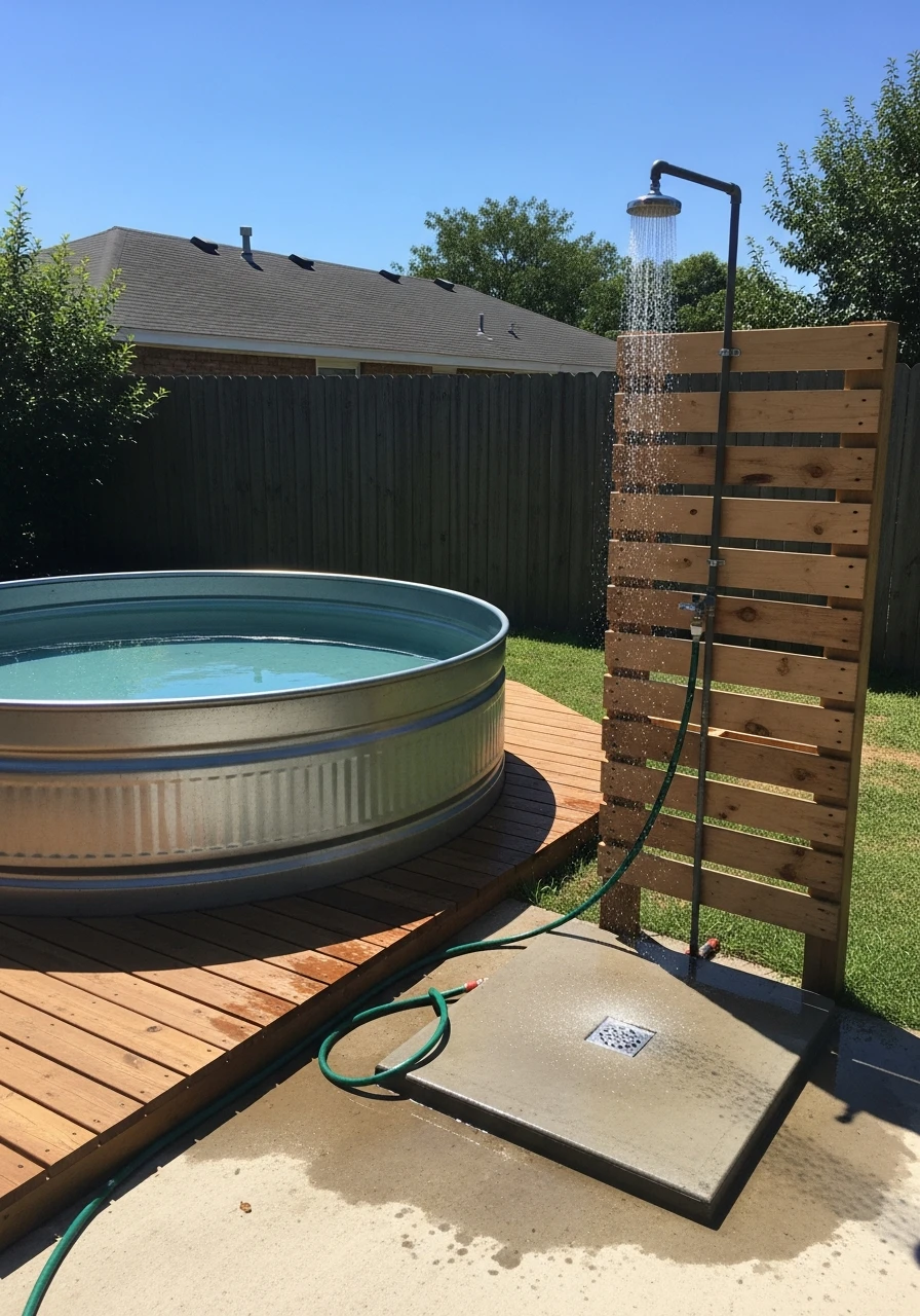 Outdoor Rinse Station - 50 Genius Stock Tank Pool Ideas for a High-End Look on a Budget
