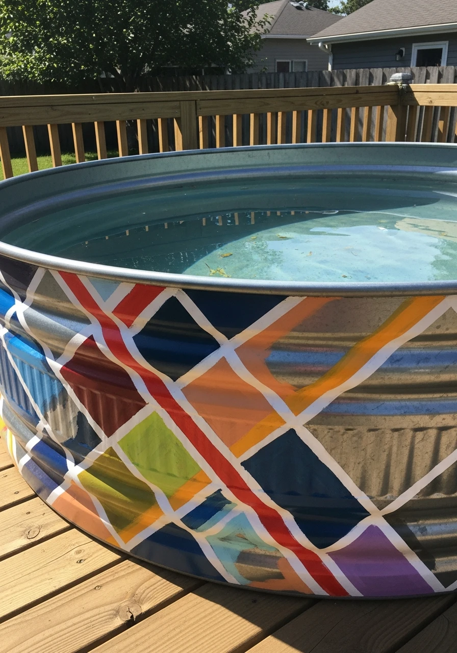 Pattern Painted Exterior - 50 Genius Stock Tank Pool Ideas for a High-End Look on a Budget