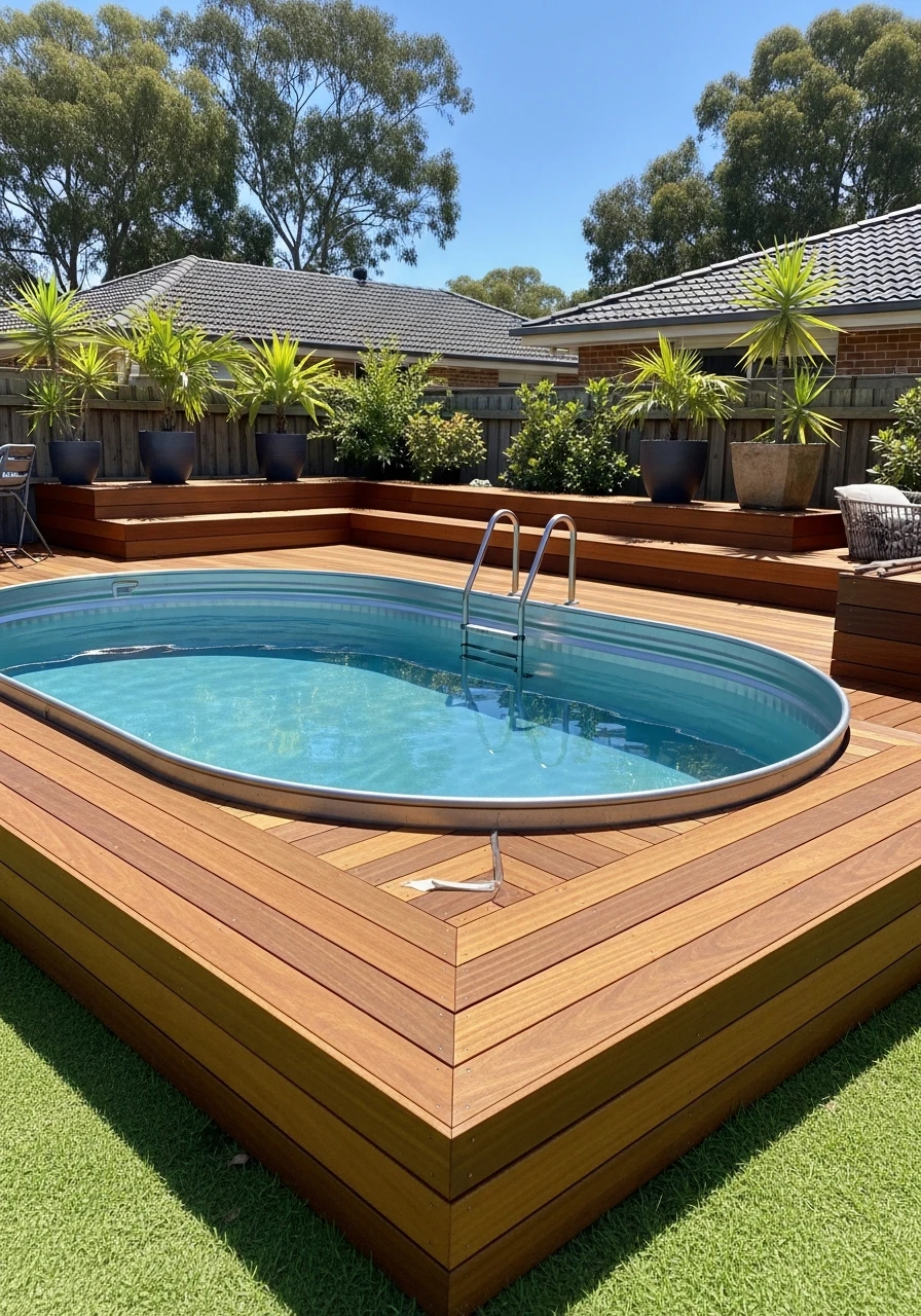 Full Wraparound Wood Deck - 50 Genius Stock Tank Pool Ideas for a High-End Look on a Budget