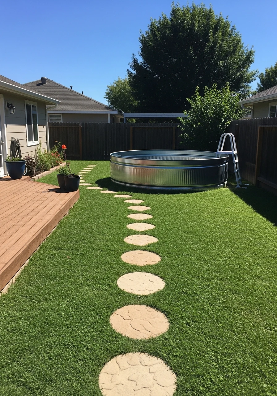 Stepping Stone Path - 50 Genius Stock Tank Pool Ideas for a High-End Look on a Budget