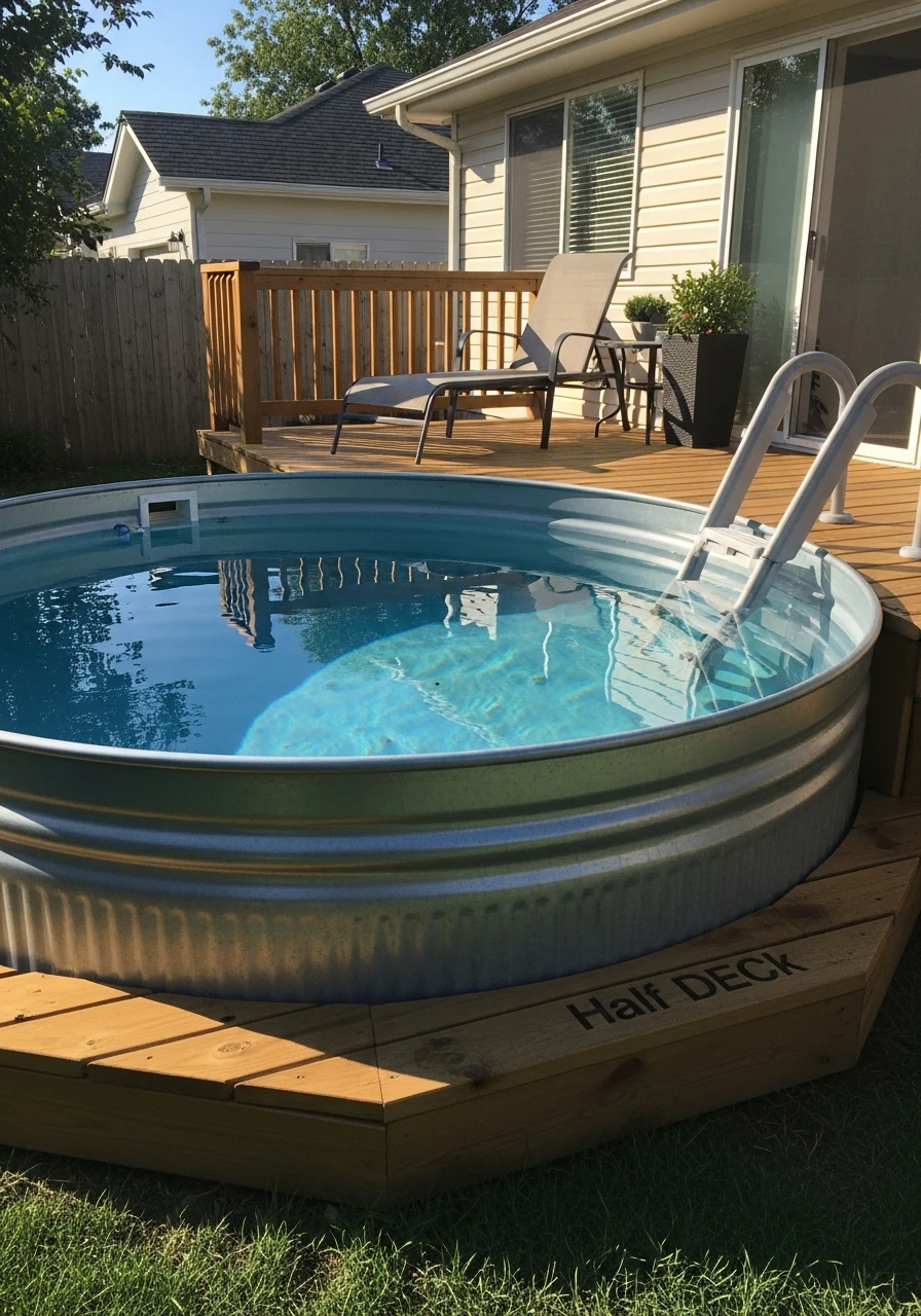 Half Deck Lounge Area - 50 Genius Stock Tank Pool Ideas for a High-End Look on a Budget