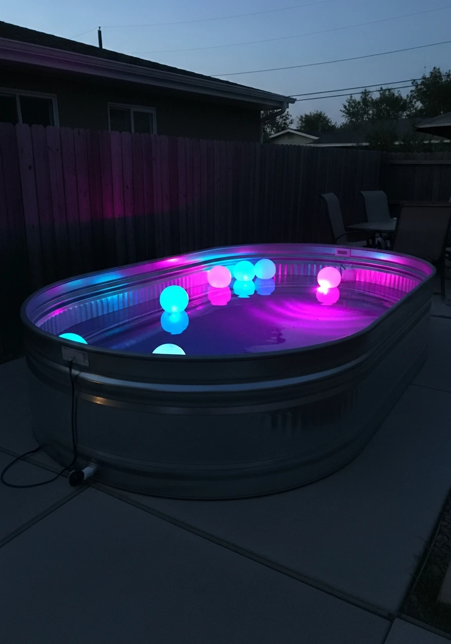 LED Mood Lighting - 50 Genius Stock Tank Pool Ideas for a High-End Look on a Budget