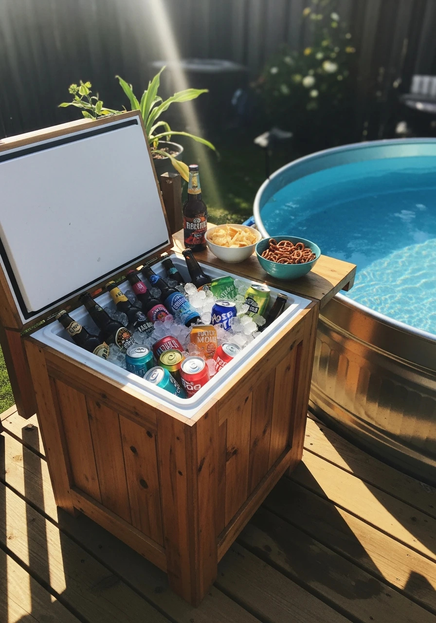 Cooler Side Table - 50 Genius Stock Tank Pool Ideas for a High-End Look on a Budget