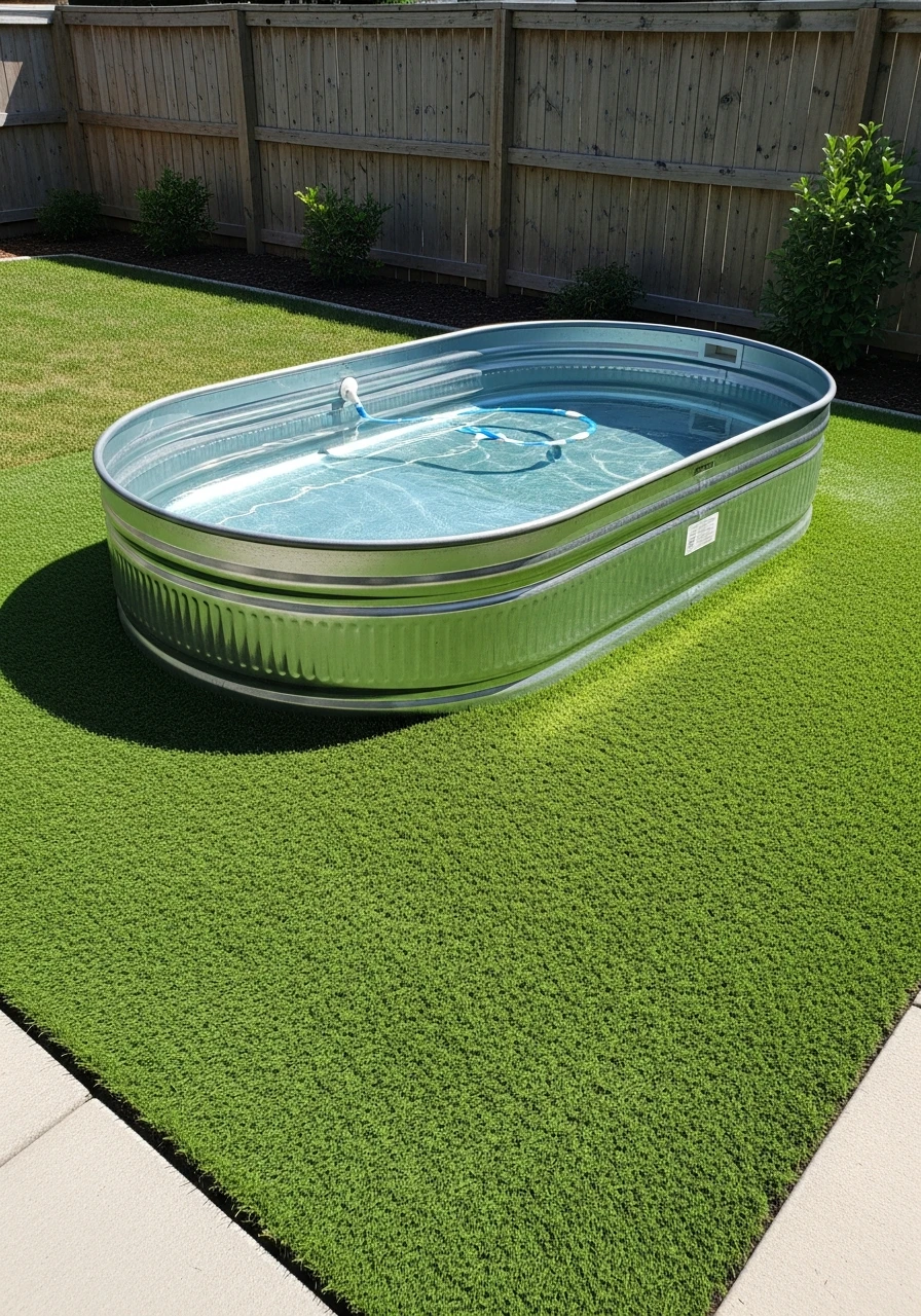 Artificial Turf Surround - 50 Genius Stock Tank Pool Ideas for a High-End Look on a Budget