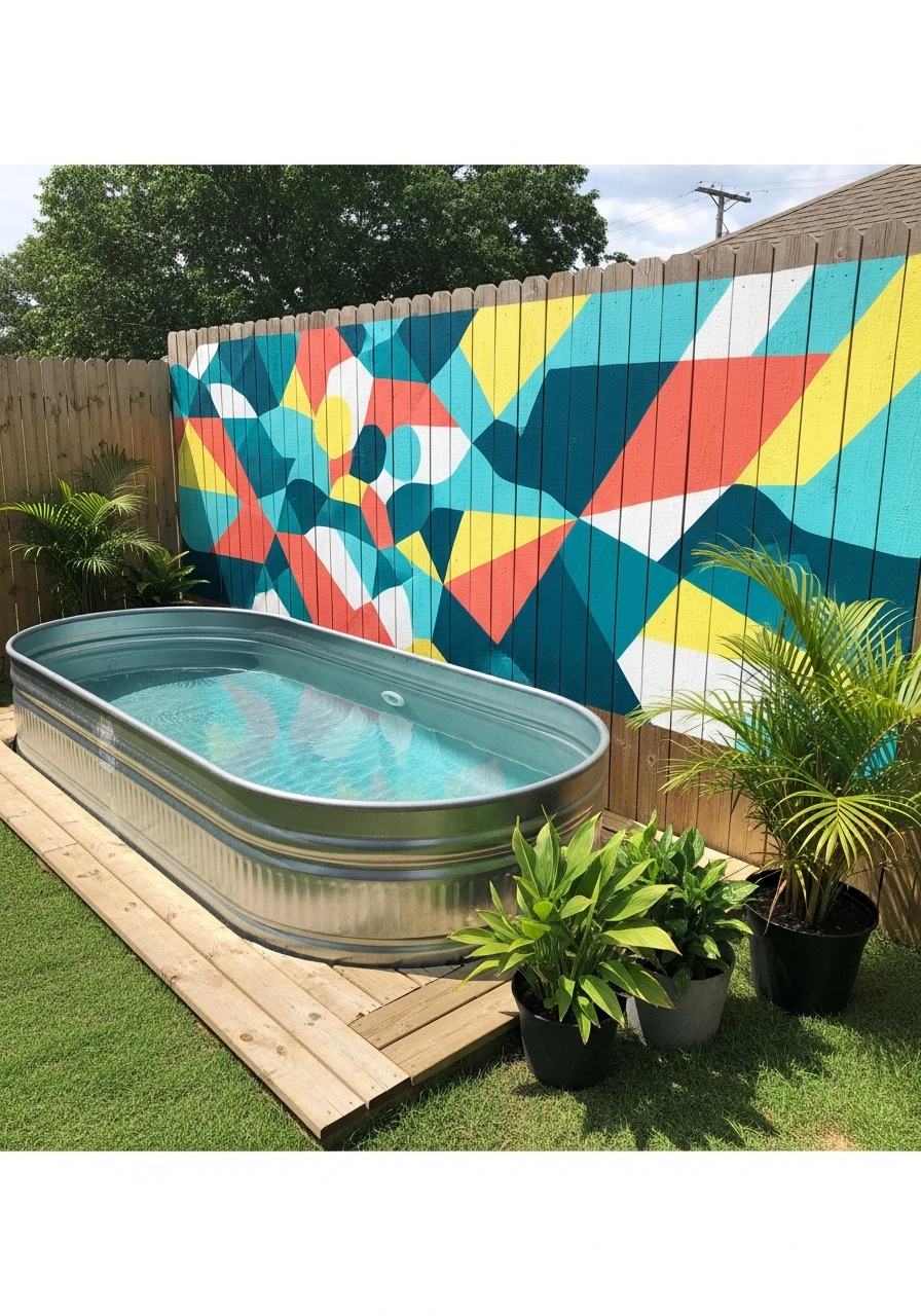 Mural Wall Backdrop - 50 Genius Stock Tank Pool Ideas for a High-End Look on a Budget