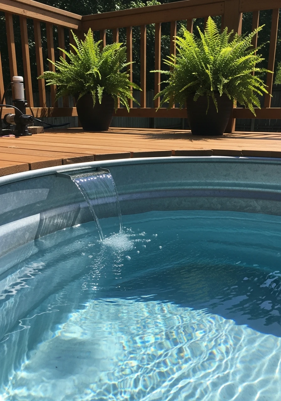 Simple Fountain Feature - 50 Genius Stock Tank Pool Ideas for a High-End Look on a Budget