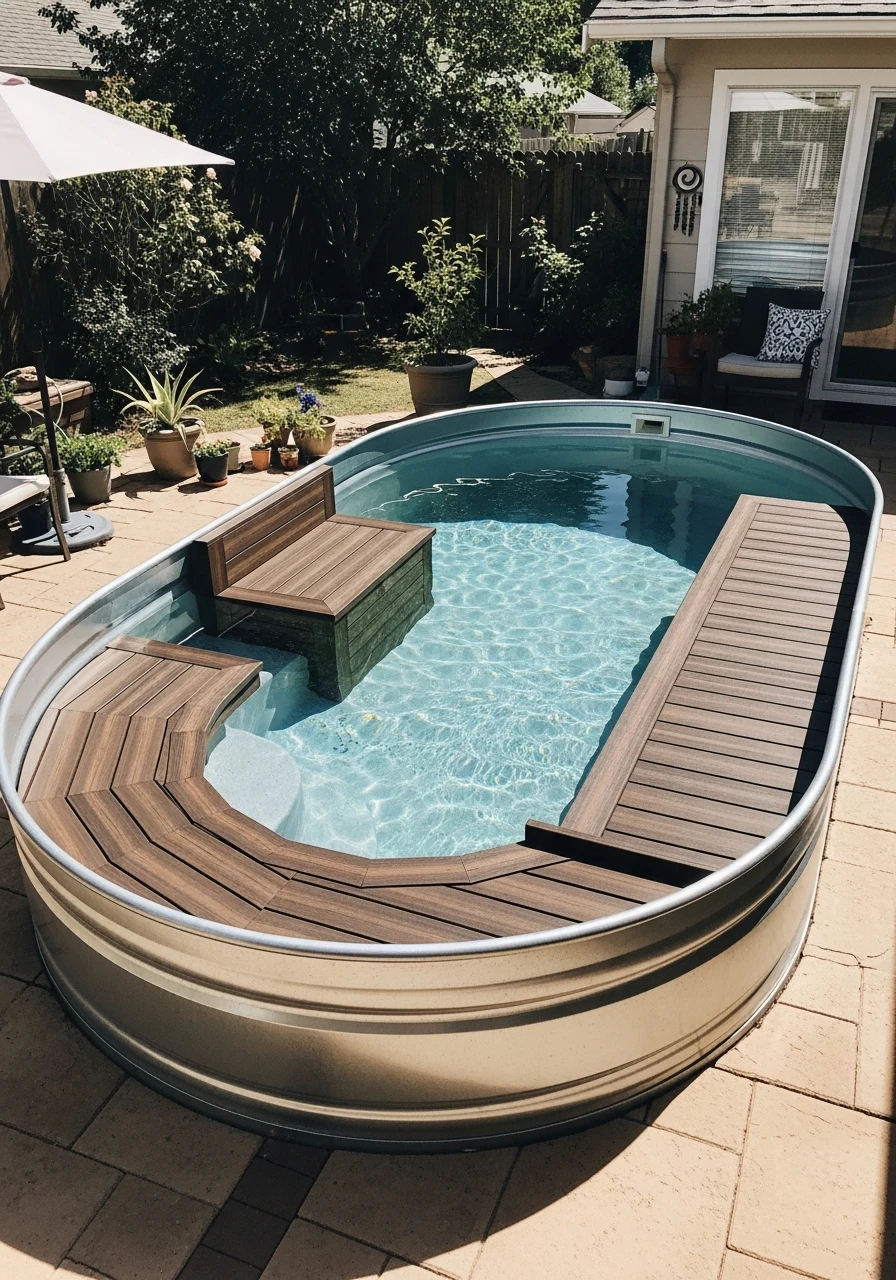 Built-In Pool Seating - 50 Genius Stock Tank Pool Ideas for a High-End Look on a Budget