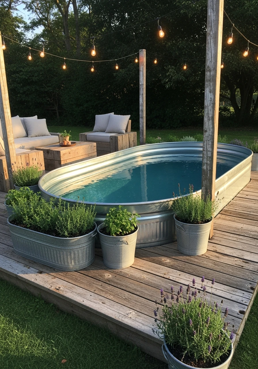 Rustic Farmhouse Style - 50 Genius Stock Tank Pool Ideas for a High-End Look on a Budget
