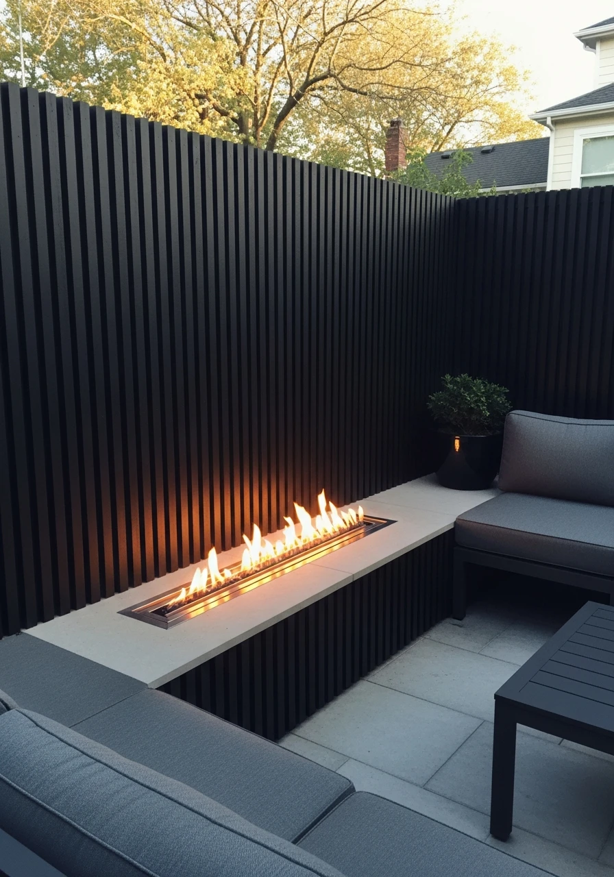 Linear Fire Feature Lounge - 40 Stylish Townhouse Backyard Ideas That Look High-End