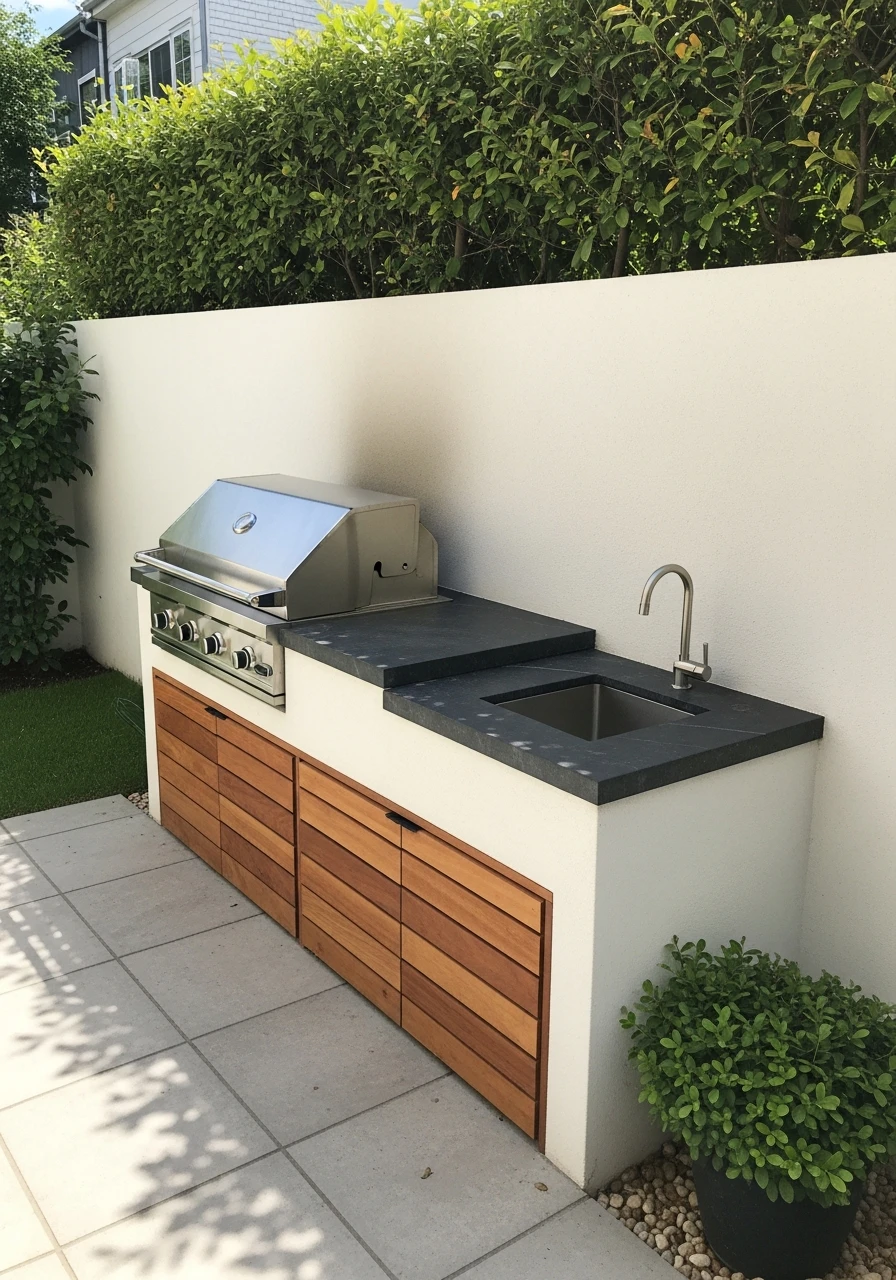 Compact Outdoor Kitchen Wall - 40 Stylish Townhouse Backyard Ideas That Look High-End