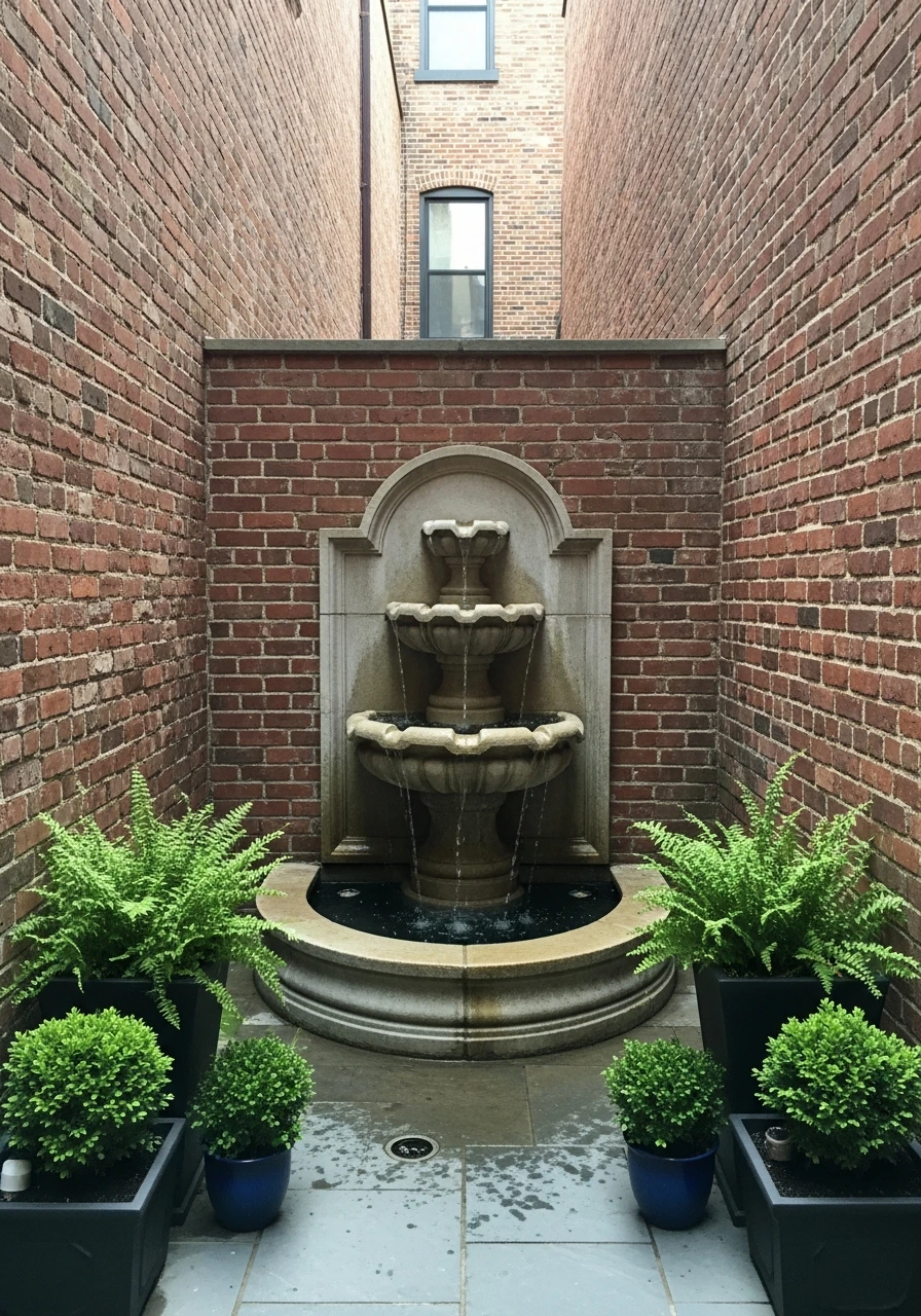 Small Fountain Focal Point - 40 Stylish Townhouse Backyard Ideas That Look High-End