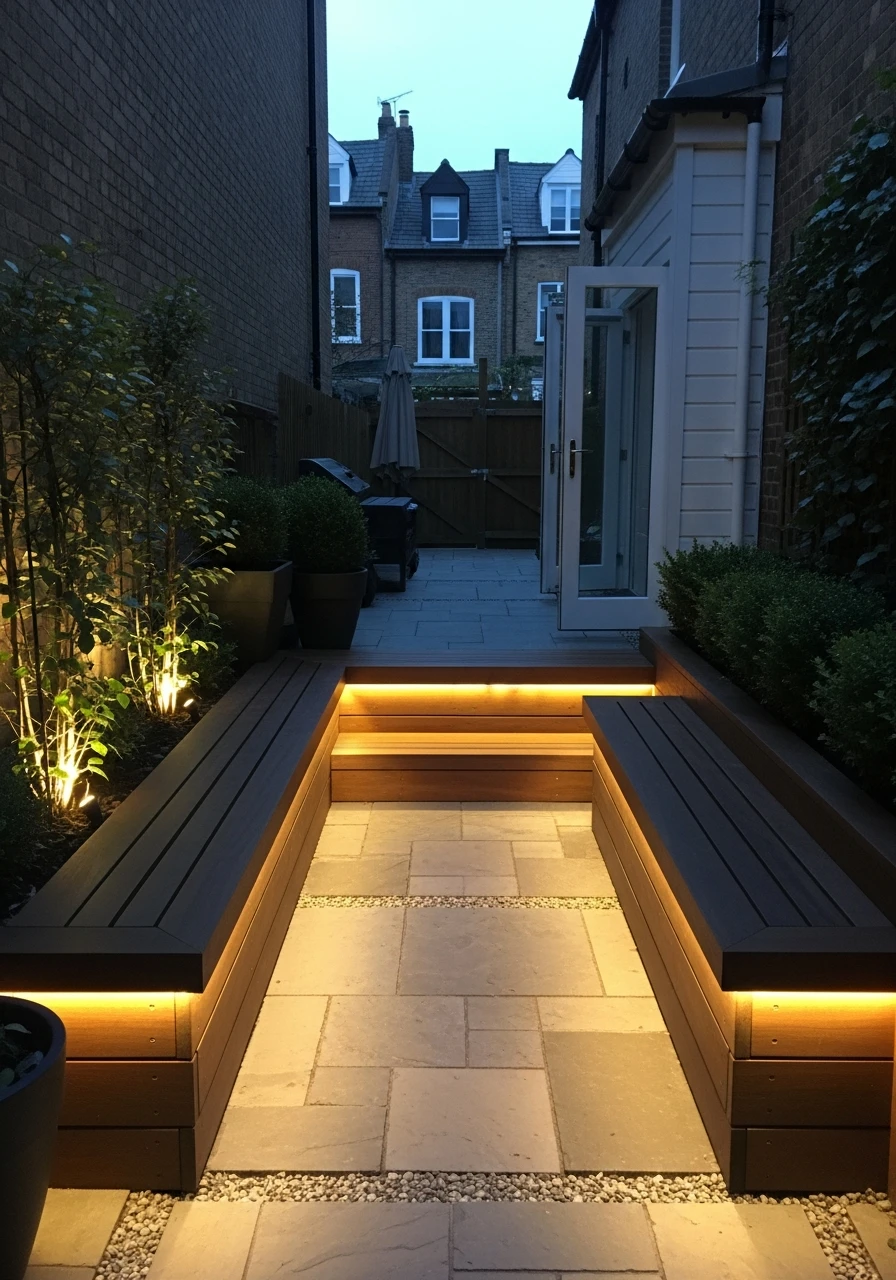 LED-Lit Planter Edges - 40 Stylish Townhouse Backyard Ideas That Look High-End