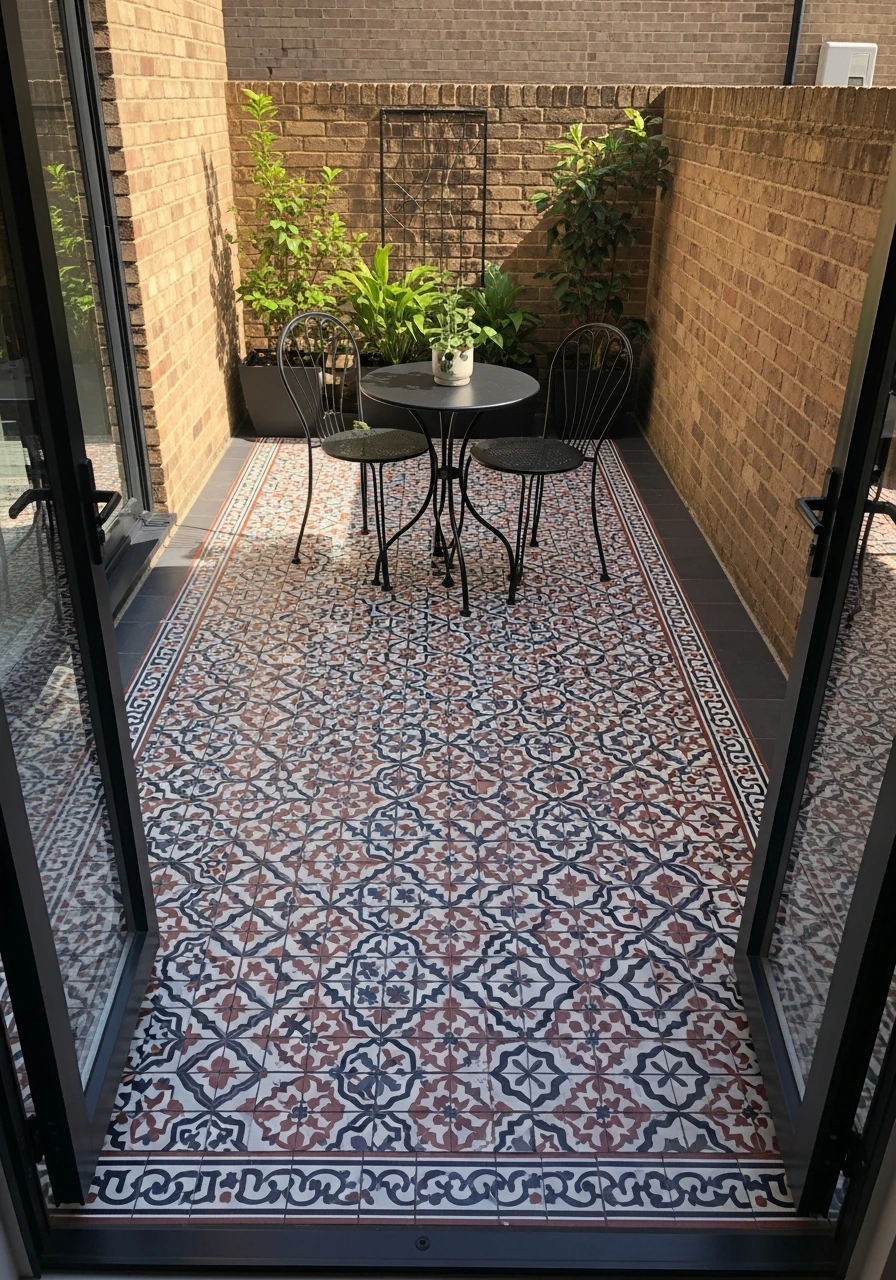Retro Patterned Tile Patio - 40 Stylish Townhouse Backyard Ideas That Look High-End