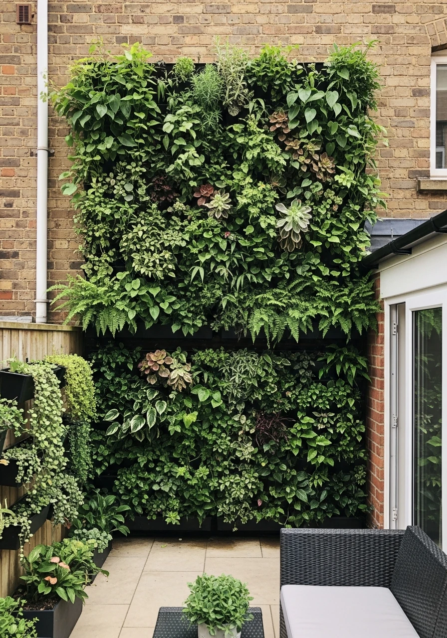 Vertical Living Wall Garden - 40 Stylish Townhouse Backyard Ideas That Look High-End