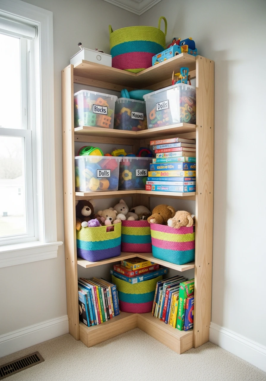 Use Awkward Corner Space - 50 Toy Storage Ideas That Hide Clutter Like Magic
