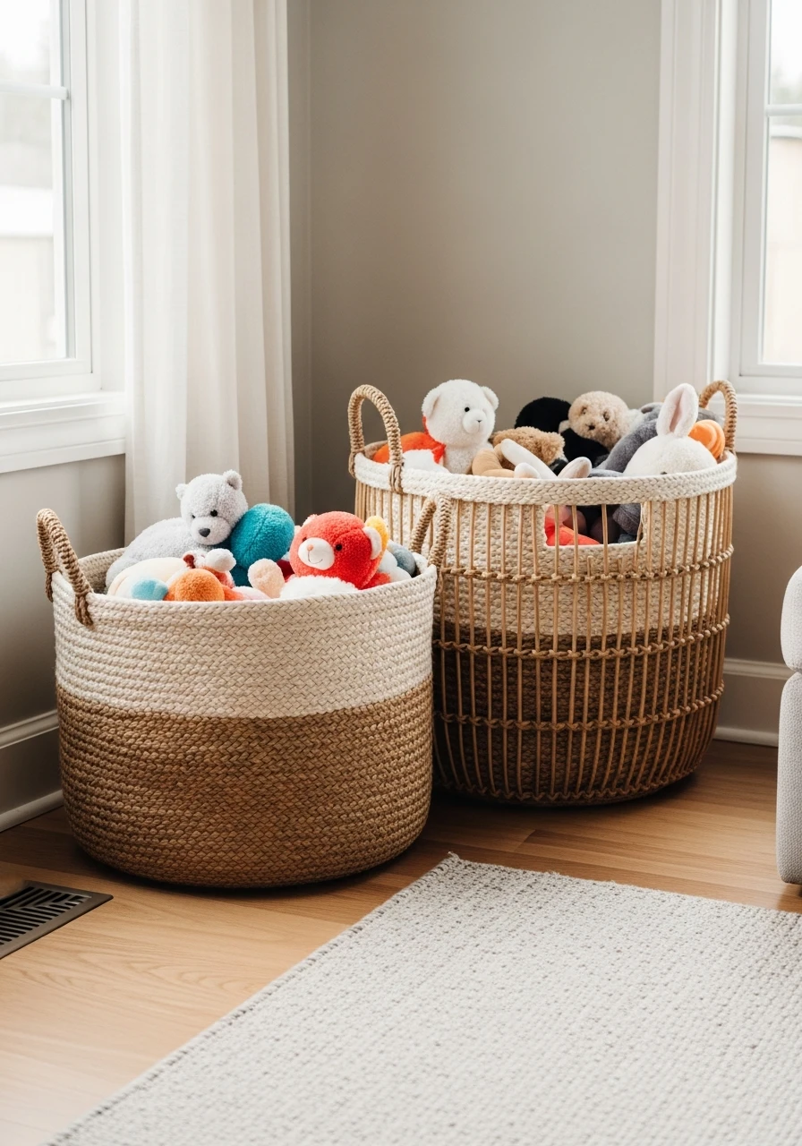 Giant Woven Stuffed Animal Baskets - 50 Toy Storage Ideas That Hide Clutter Like Magic