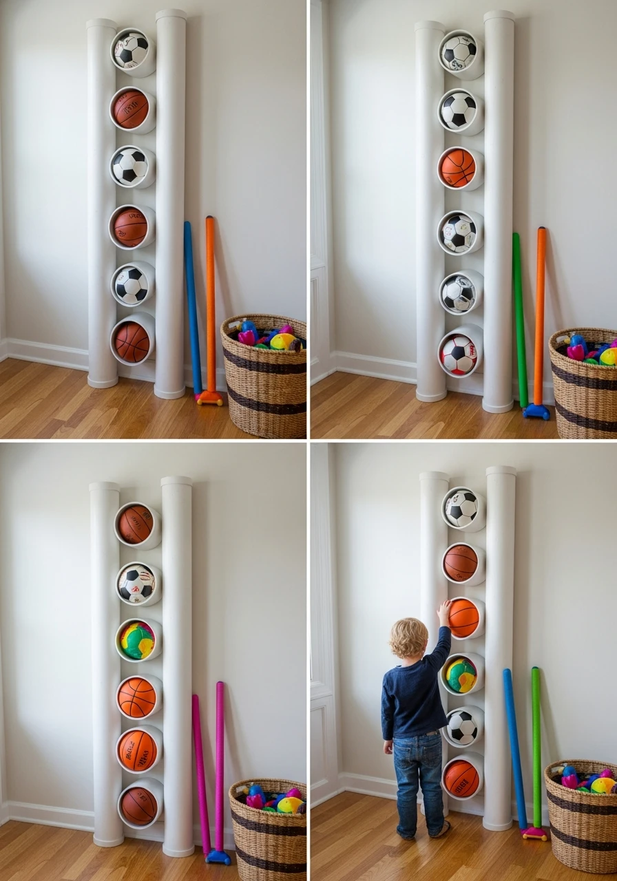 PVC Pipe For Long Toys - 50 Toy Storage Ideas That Hide Clutter Like Magic