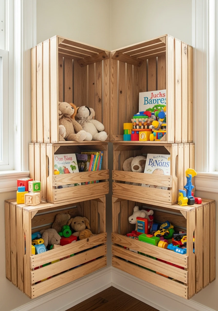 Stacked Wooden Crates - 50 Toy Storage Ideas That Hide Clutter Like Magic