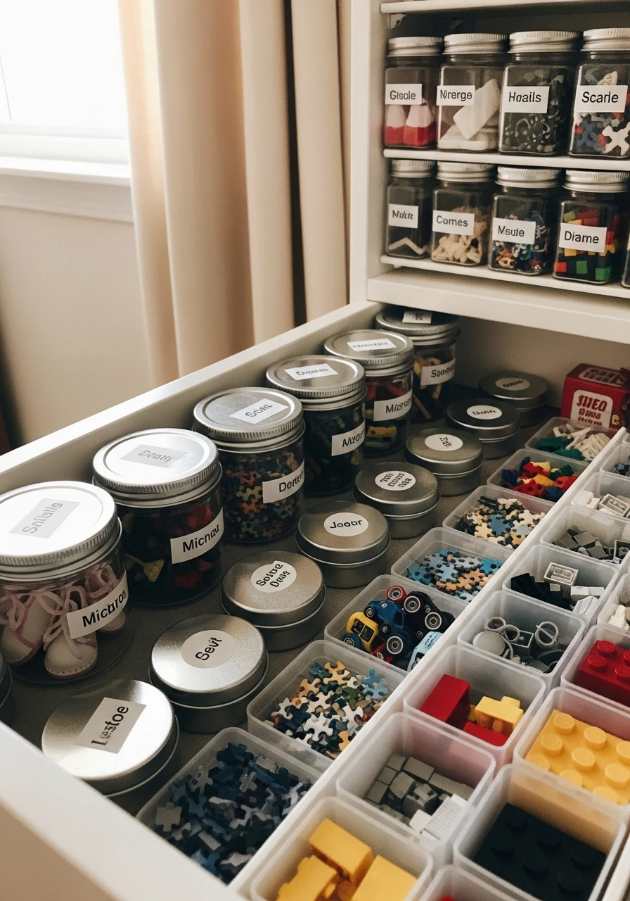 Use Small Lidded Containers - 50 Toy Storage Ideas That Hide Clutter Like Magic