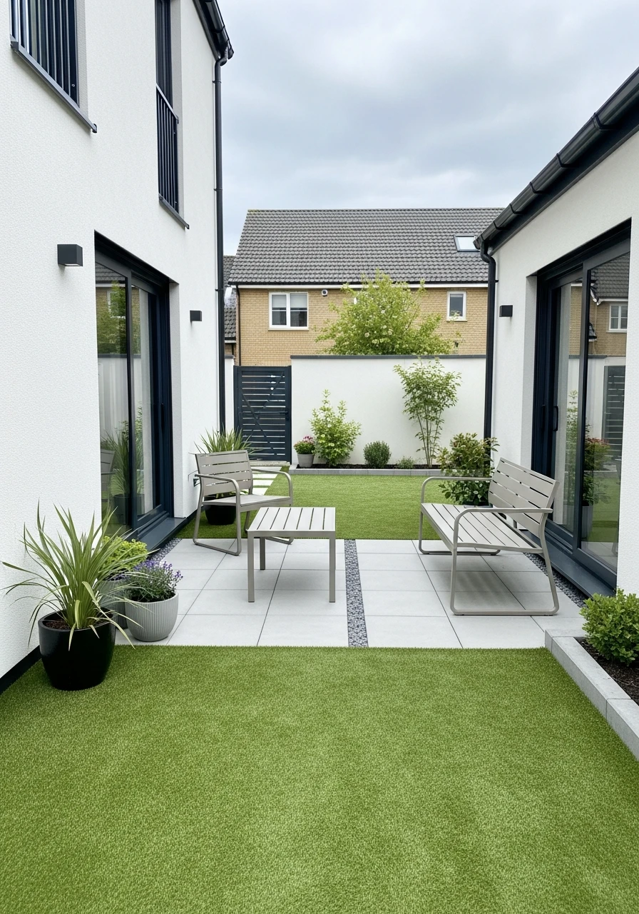 Modern Minimalist Turf Backyard Layout